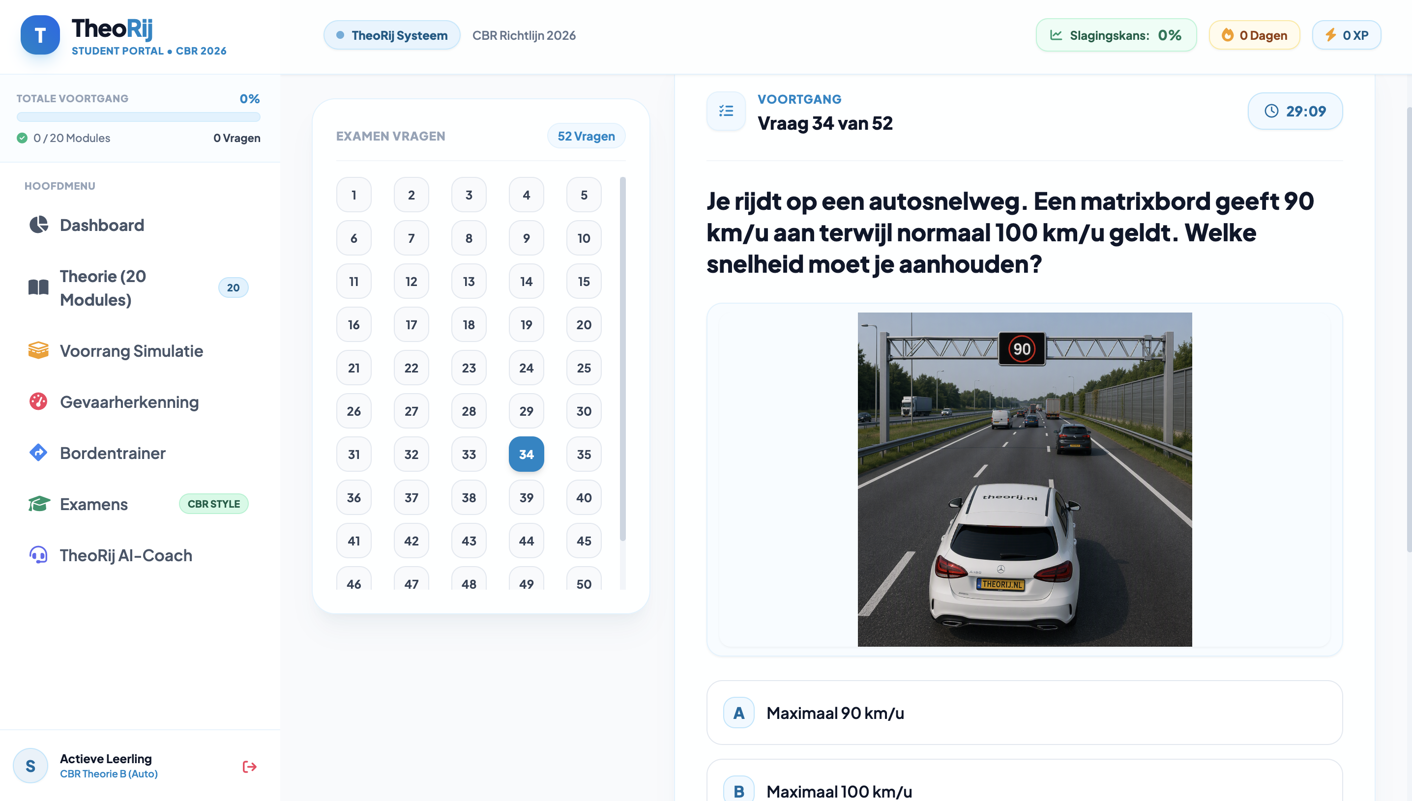 TheoRij dashboard voor online auto theorie oefenen